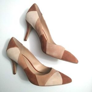 BCBG Tan & Cream Patchwork Suede Pumps - 7.5M